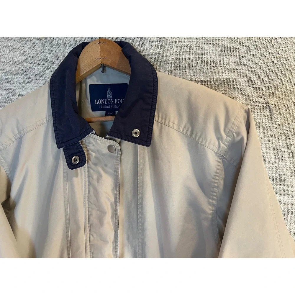 London Fog Limited Edition Jacket Beige Tan Navy Collar Mens Large Harrington